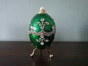 Jajko / szkatułka / ręcznie malowane / zielone / kamienie / 9 cm