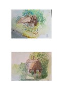 Stara chata  obraz akwarela x 2 szt. format A4