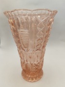 Wazon szklany Ząbkowice rozalinowy rozeta Art Deco 19 cm