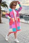 Długi kardigan damski maxi patchwork multicolor NOWOŚĆ WIOSNA 