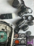 Lustrzanka Canon EOS Rebel T1i zestaw + 4 AF obiektywy + akcesoria + torba