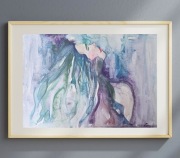 Morska akwarela oryginalna A4 "Syrena", marynarska, niebieska, kobieta