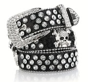 Nowy czarny pasek do spodni z motywem czaszek w stylu y2k opium 110cm