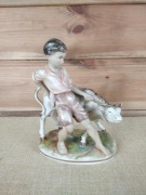~ Figurka porcelanowa chłopiec z cielęciem Frankenthal vintage handmade ~