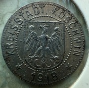 5 Pf Koschmin Koźmin 1918 RZADKA ODMIANA - większa tarcza, żelazo niklowane