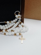 Różaniec chrzest  biały agat kamień naturalny prezent