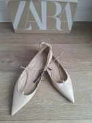 ZARA Baleriny kremowe złoty łańcuszek eleganckie 39 jak nowe