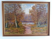  STARY DUŻY OBRAZ OLEJNY NA PŁÓTNIE ,,Pejzaż''sygn