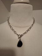 Naszyjnik handmade ze stali nierdzewnej z naturalnych kamieni onyks 