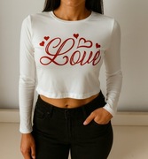 Biała bluzka z długim rękawem M L serce 