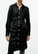 Arket czarna sukienka mini satynowa acetat na guziki koszulowa 34 XS