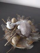 Wielkanoc dekoracja plaster drewna ptaszek jajko piórka