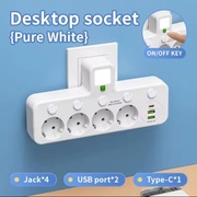 Rozgałęźnik, rozdzielacz, złodziejka, 4 gniazdka, 2 USB, 1 USB-C + lampka 