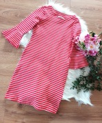 Biało czerwona sukienka tunika w paski pasy zrękawami Next 34XS