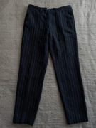 Granatowe lniane spodnie chinosy w pasy paski Regular Fit M&S 30/29 W30 L29