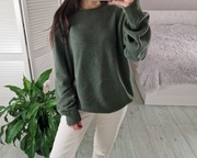 Signal zielony khaki wełniany sweter 80% lambswool wełna XL