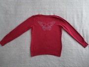 Wiśniowy czerwony elegancki sweter motyl ok. 36 - 38