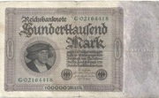 REICHSBANKNOTE 100000 MARK z  1923 r. Nr G 02164418 