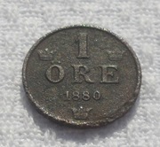 Szwecja Unia szwedzko-norweska Oskar II Bernadotte 1 ore öre 1880 KM# 750