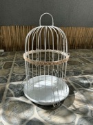 Klatka dekoracyjna biała ręcznie robiona,loft boho vintage,świecznik kwiaty