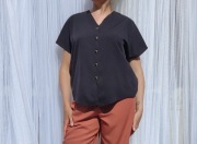 Czarna bluzka vintage L 40 guziki 1990 90 1980 80 top koszula