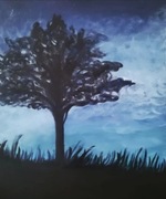 Obraz autorski akryl na płótnie 50x60 Niebo Nocą - Drzewo 
