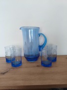 Zestaw do kompotu napojów dzbanek+4literatki PRL kobalt szkło szlif