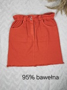 Pomarańczowa spódnica damska kieszeniami przed kolana jeansowa bawełniana 