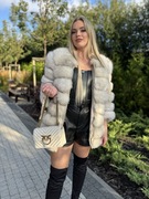 Futro naturalne z lisa płaszcz biały 2 w 1 kamizelka xs/s