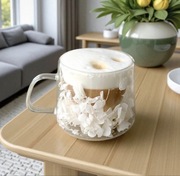 Szklanka termiczna z białymi kwiatami w środku, hortensje 180 ml