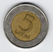 5 litów, 1998r. Litwa. Druga Republika.