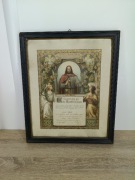 Stary niemiecki obraz / pamiątka konfirmacji z 1919 r. w oryginalnej ramie