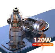 120W Przezroczysta, niewidoczna ładowarka samochodowa USB typu C 