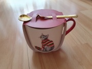 Kubek z łyżeczką zestaw prezentowy świąteczny home&you kot 430 ml