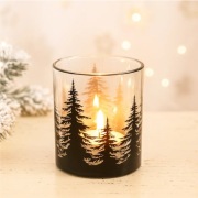 Świecznik szklany świąteczny Boże Narodzenie Granatowe choinki 10 cm