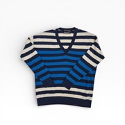 Sweter Marks&Spencer S/M merino wool V-neck paski unisex klasyczny