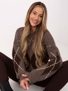 Ciemnobeżowo-brązowy sweter z bufiastym rękawem