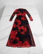 Sukienka w kwiaty długa elegancka z długim rękawem maxi wieczorowa 