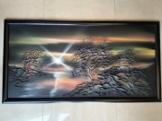 Obraz gipsowy przestrzenny 3D widok. Zachód słońca.