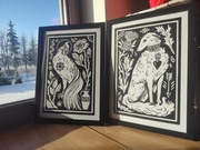 Grafiki w ramce 2x A3 linoryt 