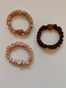 Zestaw 3 Gumek Scrunchie Mini Do Włosów Serduszko Beż Brąz Krem