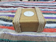 świecznik drewniany na tealighty vintage upcykling  złoty