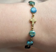 Bransoletka różaniec na rękę z kamieni chryzokola krzyż serduszko prezent