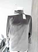 Bluzka damska szara welurowa z chokerem i długim rękawem L/XL