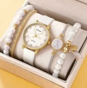 5szt. zestaw bransoletki i zegarek, Białe - nowe