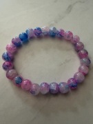 Bransoletka szklana 8 mm – różowo-niebieska, efekt marmurku