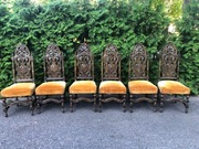 Komplet 6 rzeźbionych krzeseł  lite drewno, sprężyny – antyki 122 cm