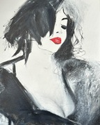 Oryginalny olejny portret kobiety, 50x40 cm, płótno