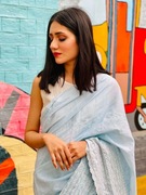 Niebieskie sari saree bawełna kupon materiału materiał sukienka etno boho