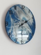 Rękodzieło Handmade Zegar Ścienny Żywica Epoksydowa błękit i biel 